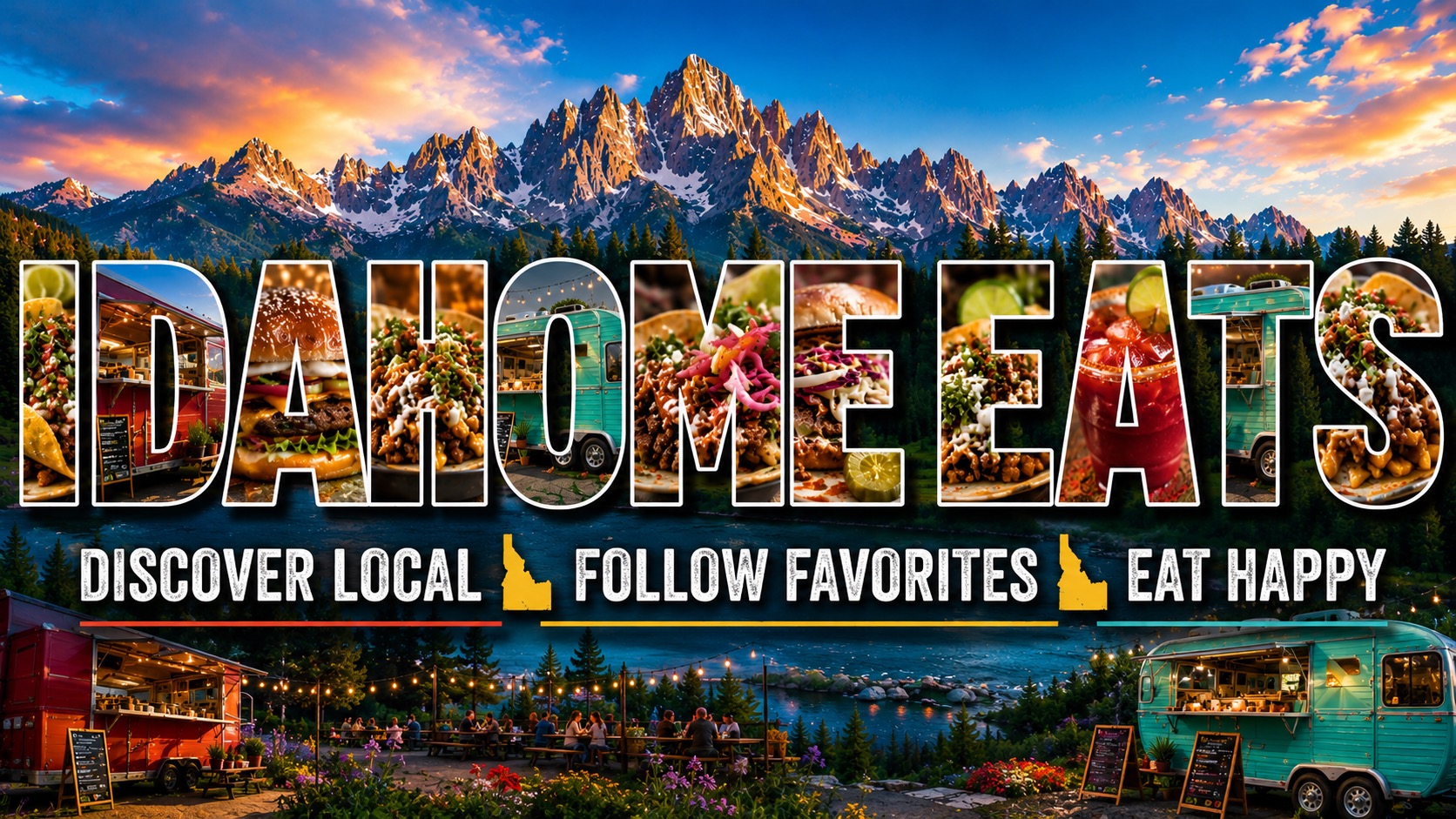 IdaHome Eats — Idaho food trailers beneath the Sawtooth Mountains. Discover Local, Follow Favorites, Eat Happy.
